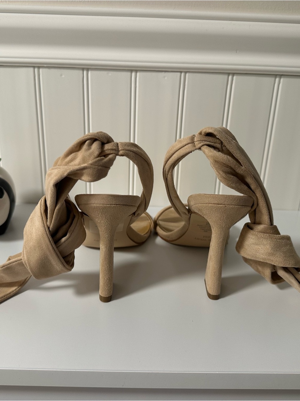 NIB- Nine West Kelsie 6M Light Natural - Ankle-Tie Suede High Heel Sandal - Picture 8 of 10